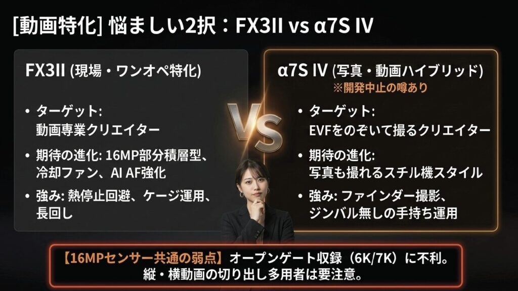 動画特化のFX3IIと写真動画ハイブリッドのα7S IVのターゲット比較