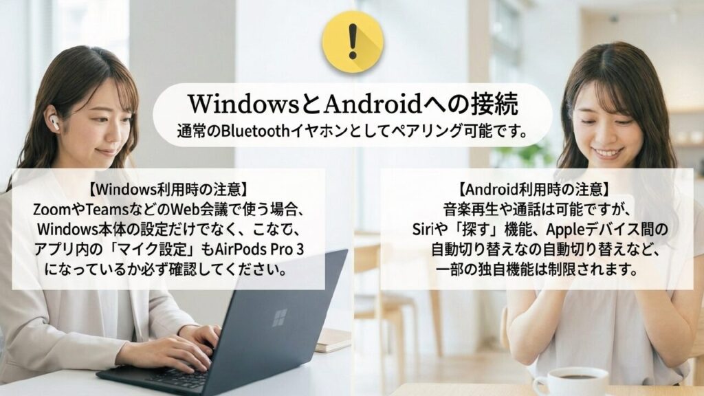 WindowsのWeb会議でのマイク設定やAndroidでの機能制限に関する注意点