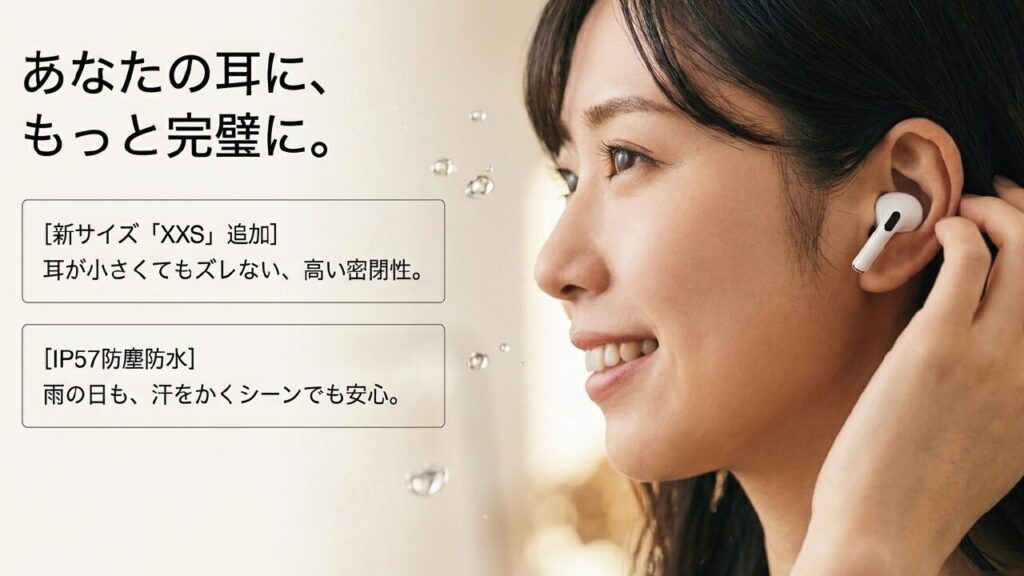 新サイズXXSイヤーチップとIP57防塵防水に対応したAirPods Pro 3