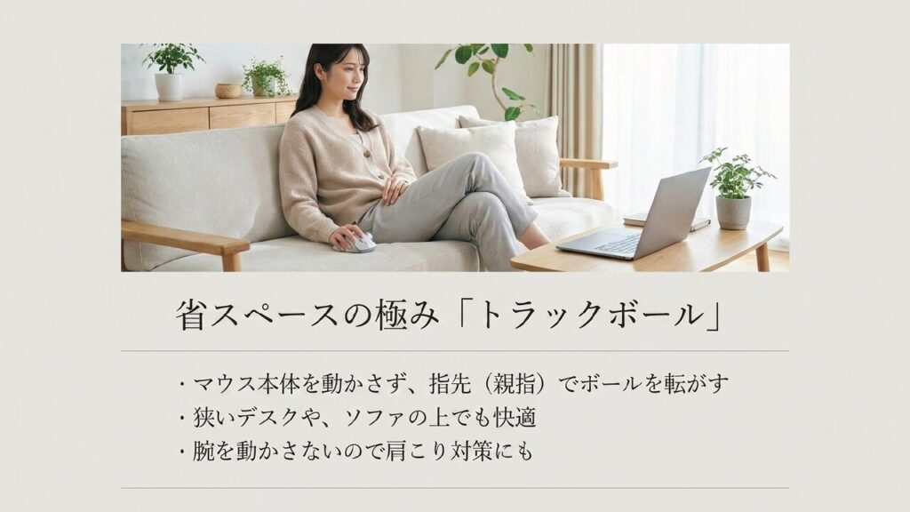省スペースで肩こり対策になるトラックボールマウス