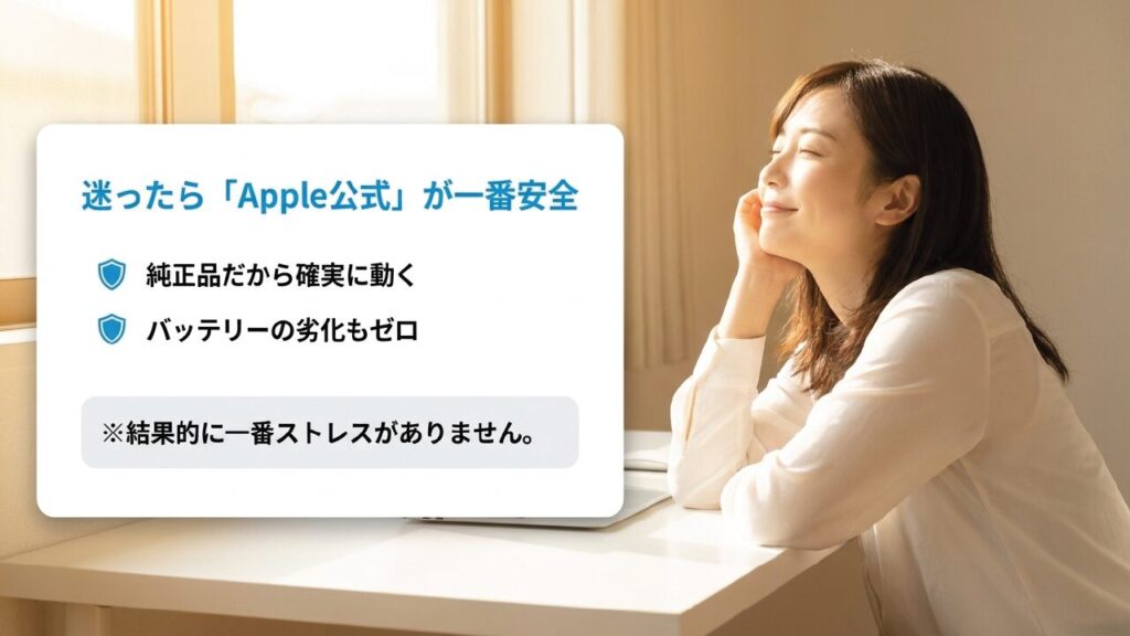 迷ったらApple公式が一番安全 バッテリー劣化や互換性の心配がないApple公式の純正品