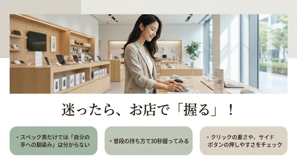 家電量販店でのワイヤレスマウスの実機確認ポイント