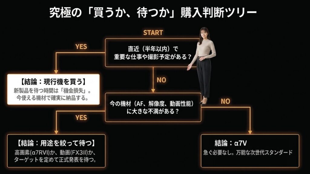 新製品を待つべきか現行機を買うべきかがわかる購入判断フローチャート