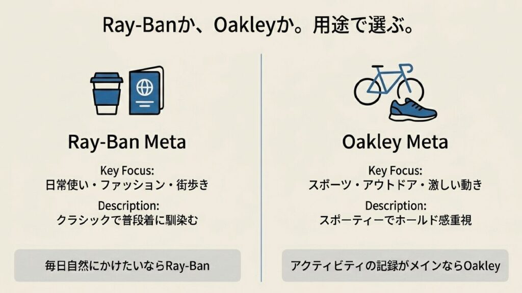 日常使いのRay-Ban Metaとスポーツ向けのOakley Meta比較