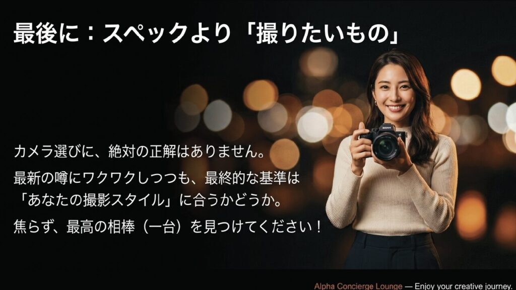 SONYα新製品選びで最後に大切なのは撮影スタイルというメッセージ