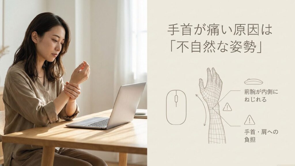 前腕が内側にねじれる負担 手首が痛い原因は不自然な姿勢