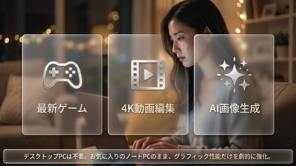 最新ゲームや動画編集、AI画像生成での外付けグラボ活用