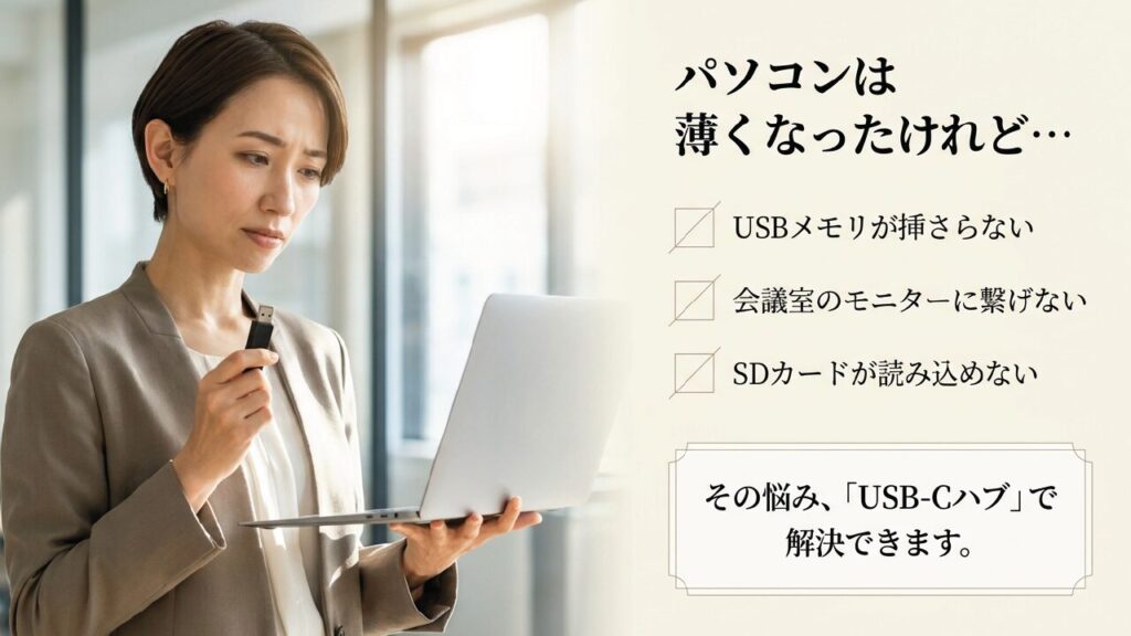 パソコンの端子不足 薄型パソコンの端子不足の悩み