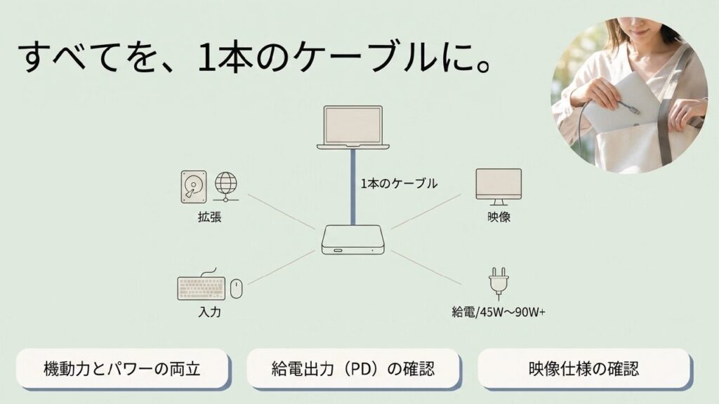 給電と映像出力を1本のケーブルにまとめる方法