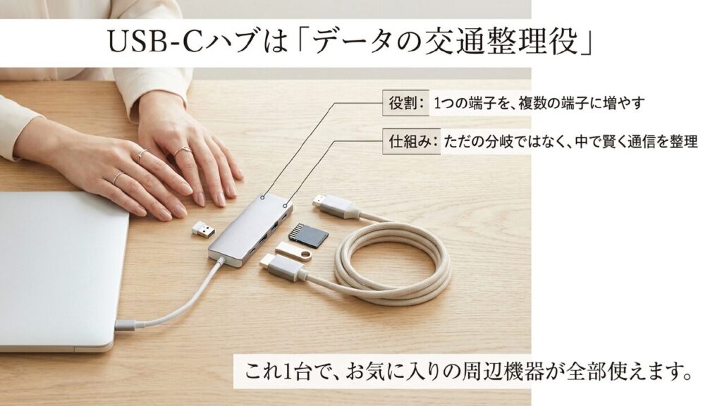 ハブの仕組み USB-Cハブはデータの交通整理役