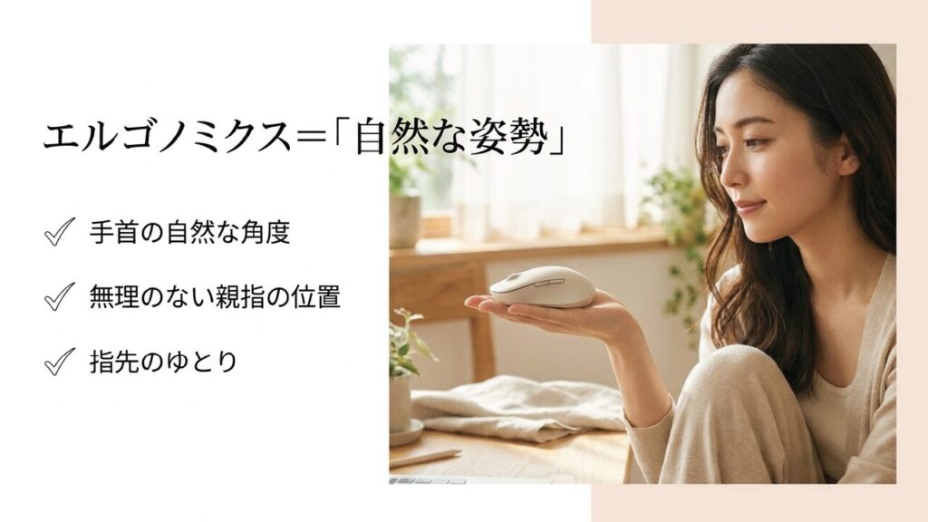 手首の自然な角度と無理のない親指の位置 エルゴノミクス=自然な姿勢