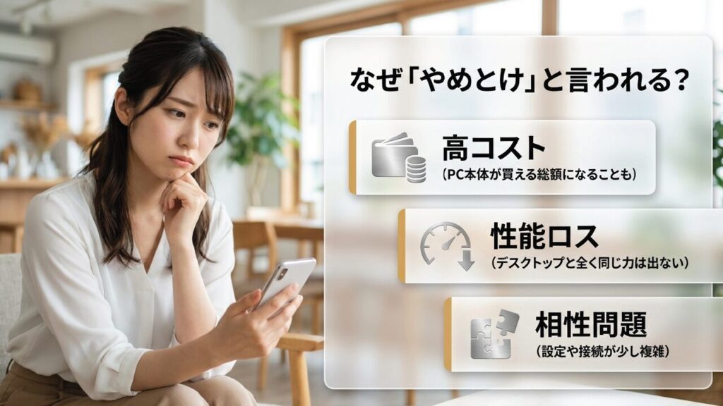 外付けグラボがやめとけと言われる高コスト・性能ロス・相性問題