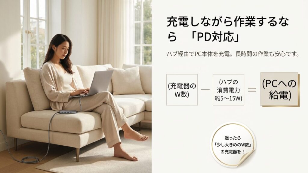 PD充電の仕組み PD対応ハブで充電しながら作業