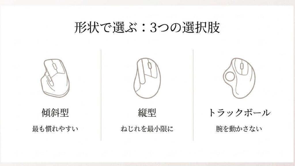 縦型・トラックボール・傾斜型の比較 形状で選ぶ3つの選択肢