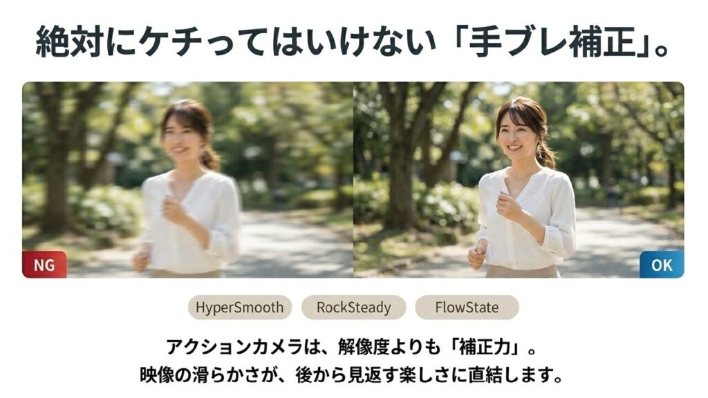 手ブレ補正の比較イメージ アクションカメラの手ブレ補正の重要性と効果