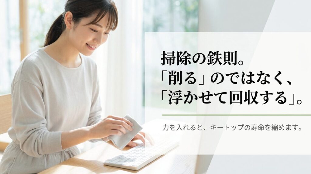 キーボード掃除の鉄則 キーボード掃除の鉄則は削るのではなく汚れを浮かせて回収すること