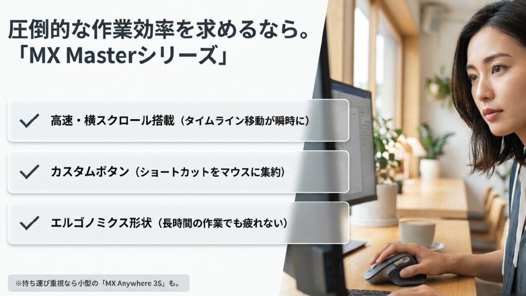 圧倒的な作業効率を誇るMX Masterシリーズ 高速スクロールやカスタムボタンを備えたLogicool MX Masterシリーズの特徴
