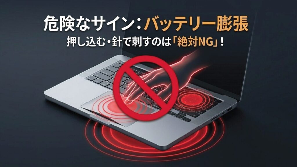 危険なサインであるバッテリー膨張。押し込む・針で刺すのは絶対NG