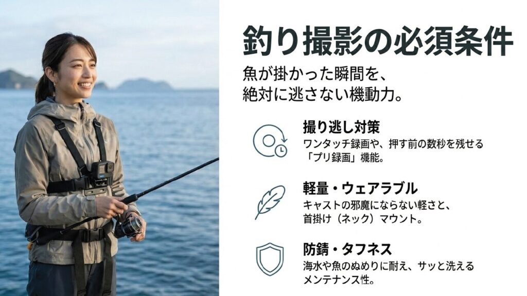 釣り向けカメラ選び 釣り撮影に最適な軽量・ワンタッチ録画カメラ
