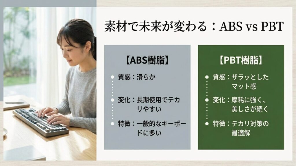 ABS樹脂とPBT樹脂の違い 一般的なABS樹脂とテカリに強いPBT樹脂のキーキャップ素材比較