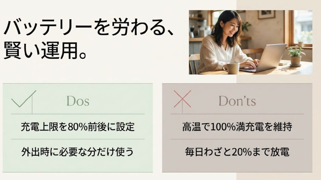バッテリー劣化を防ぐ充電上限80%設定と賢い運用方法