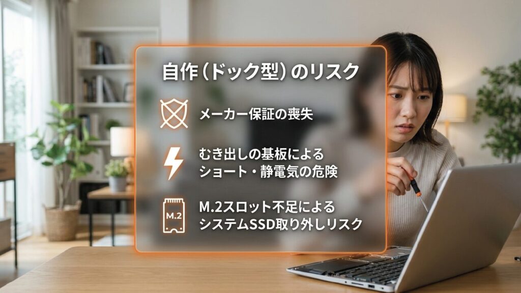 自作ドック型eGPUにおける保証喪失やショートのリスク