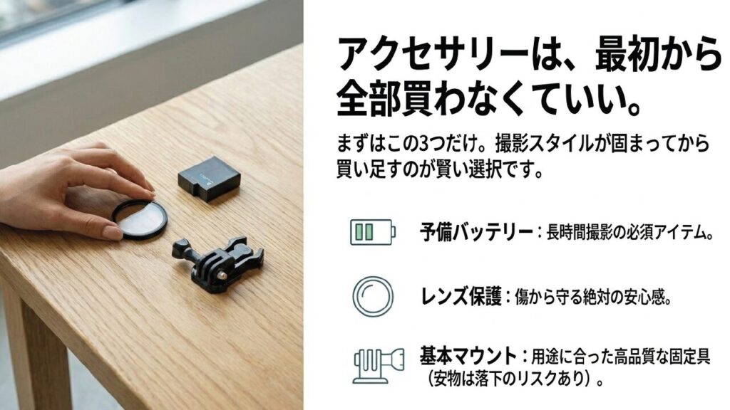 おすすめ必須アクセサリー 最初に揃えるべきアクションカメラ用アクセサリー3選