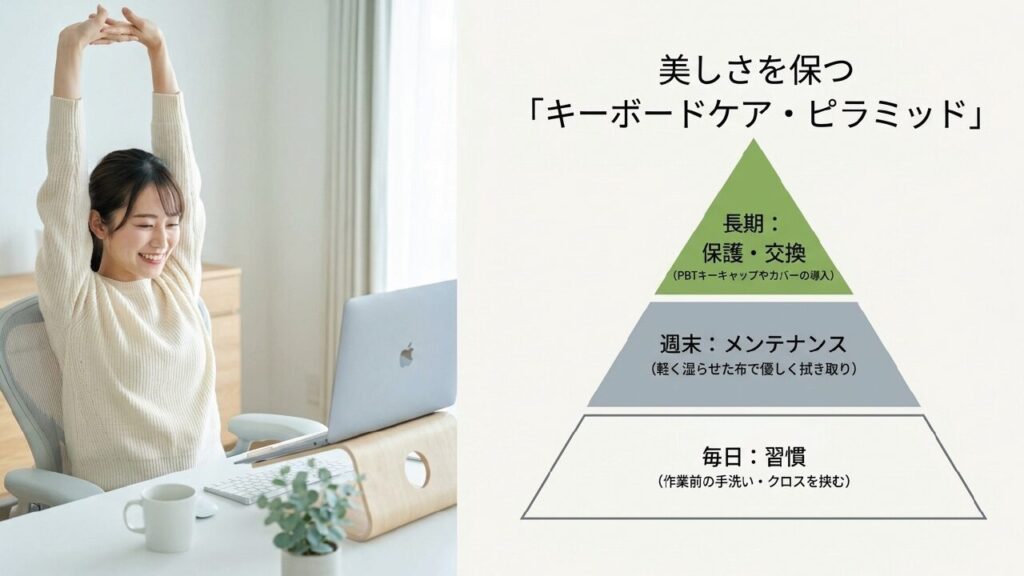 キーボードケア・ピラミッド 毎日、週末、長期で行うキーボードケア・ピラミッド