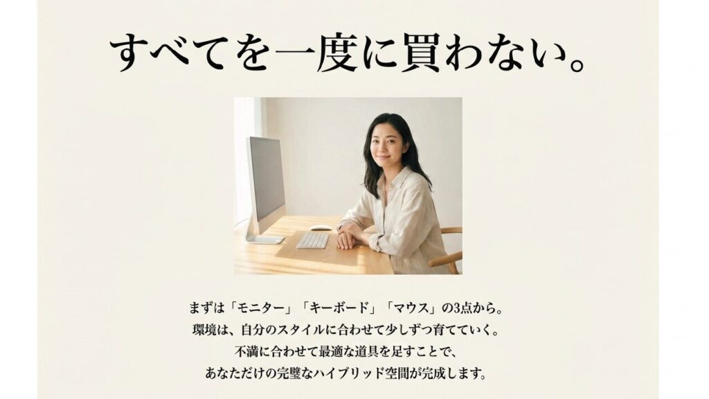 すべてを一度に買わず、モニター・キーボード・マウスから揃える