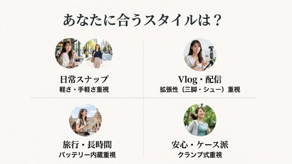 撮影スタイル別のおすすめカメラグリップ