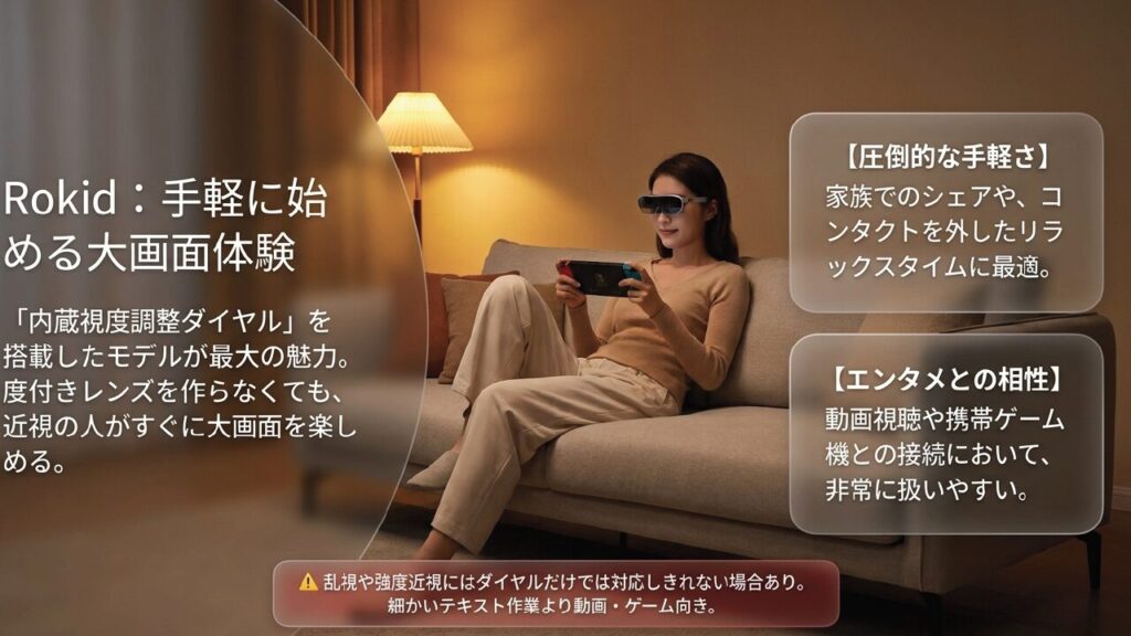 Rokidの内蔵視度調整機能とエンタメへの相性