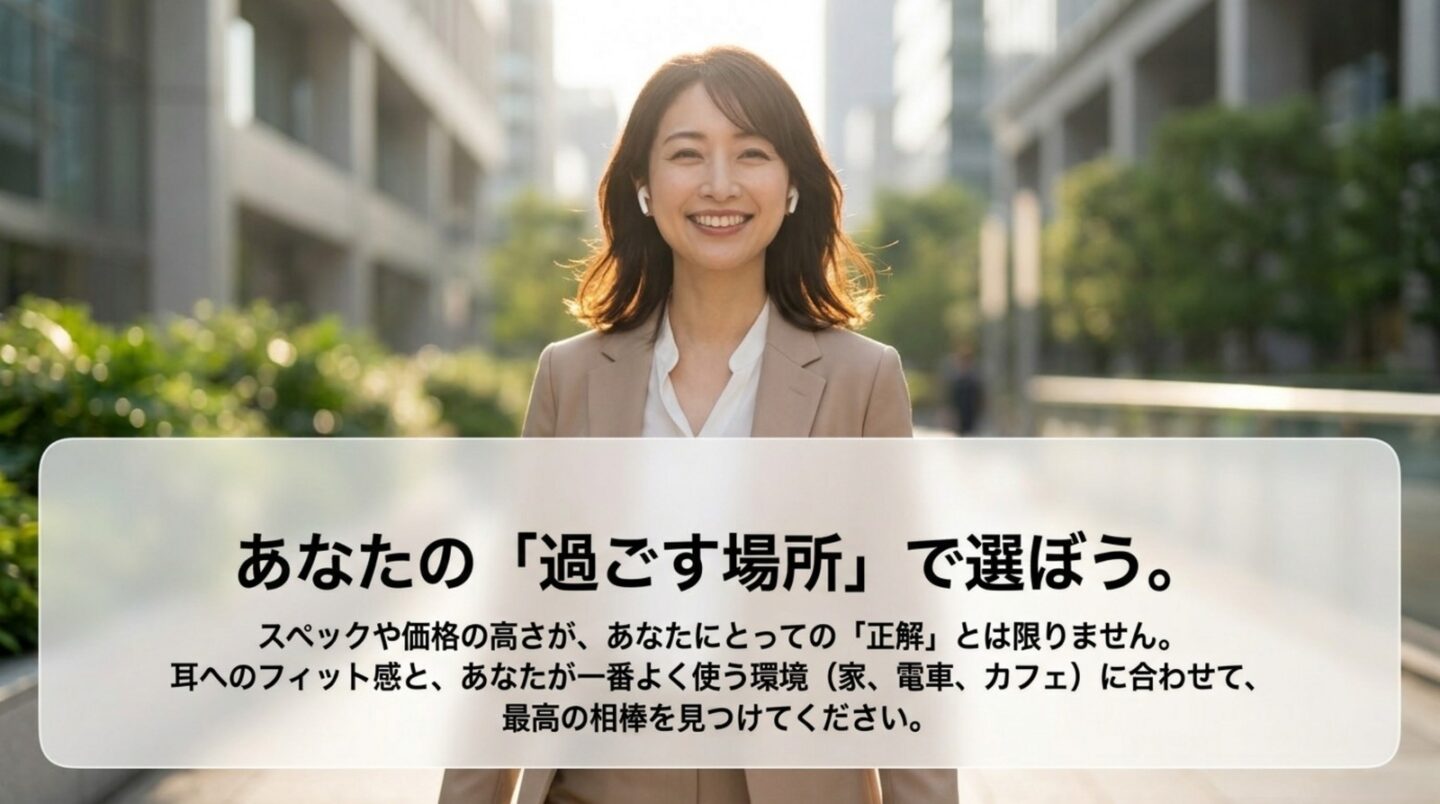 AirPodsは使う場所と装着感で選ぶ AirPodsを価格だけでなく自宅や電車、カフェなど使う場所と耳へのフィット感で選ぶ考え方