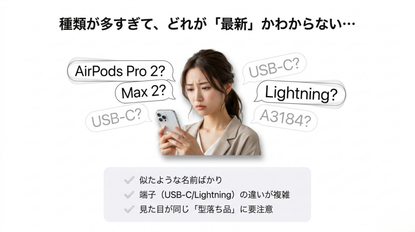 AirPodsの最新モデルが分かりにくい理由 AirPods Pro 2やAirPods Max 2、USB-CとLightningの違いに迷う購入者
