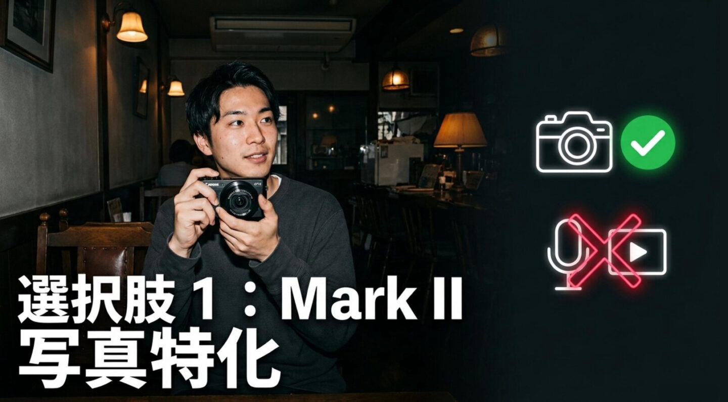 写真中心で選ぶG7 X Mark II 写真中心ならG7 X Mark IIが候補になることを示す選択肢の図