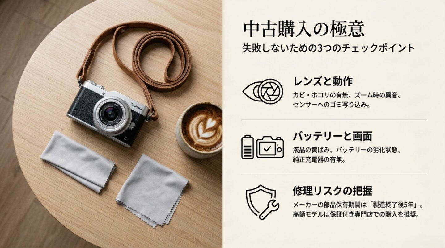 中古LUMIXコンデジ購入時に確認するレンズ・バッテリー・修理リスクのチェック項目
