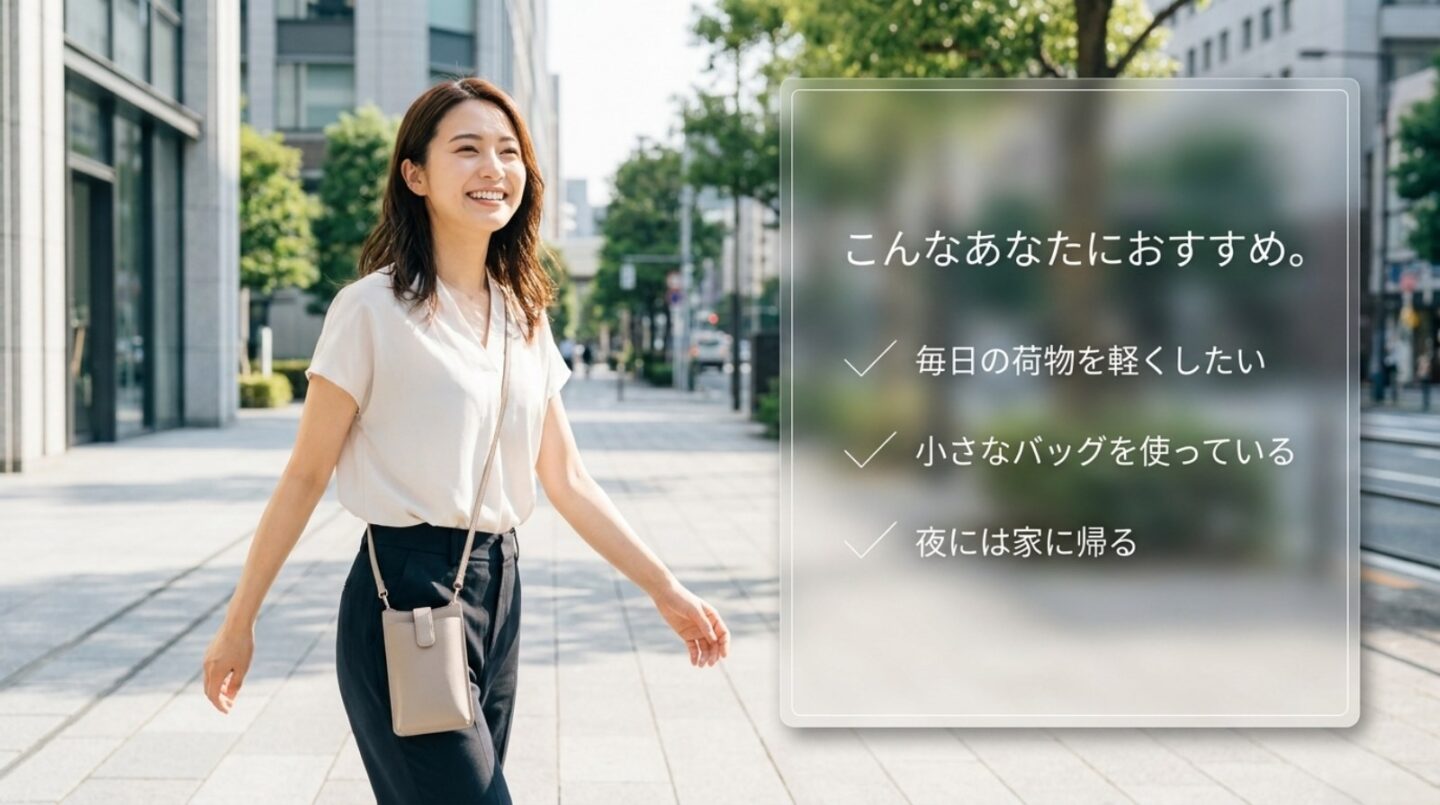 荷物を軽くしたい人や小さなバッグを使う人に5000mAhが向くことを示す図