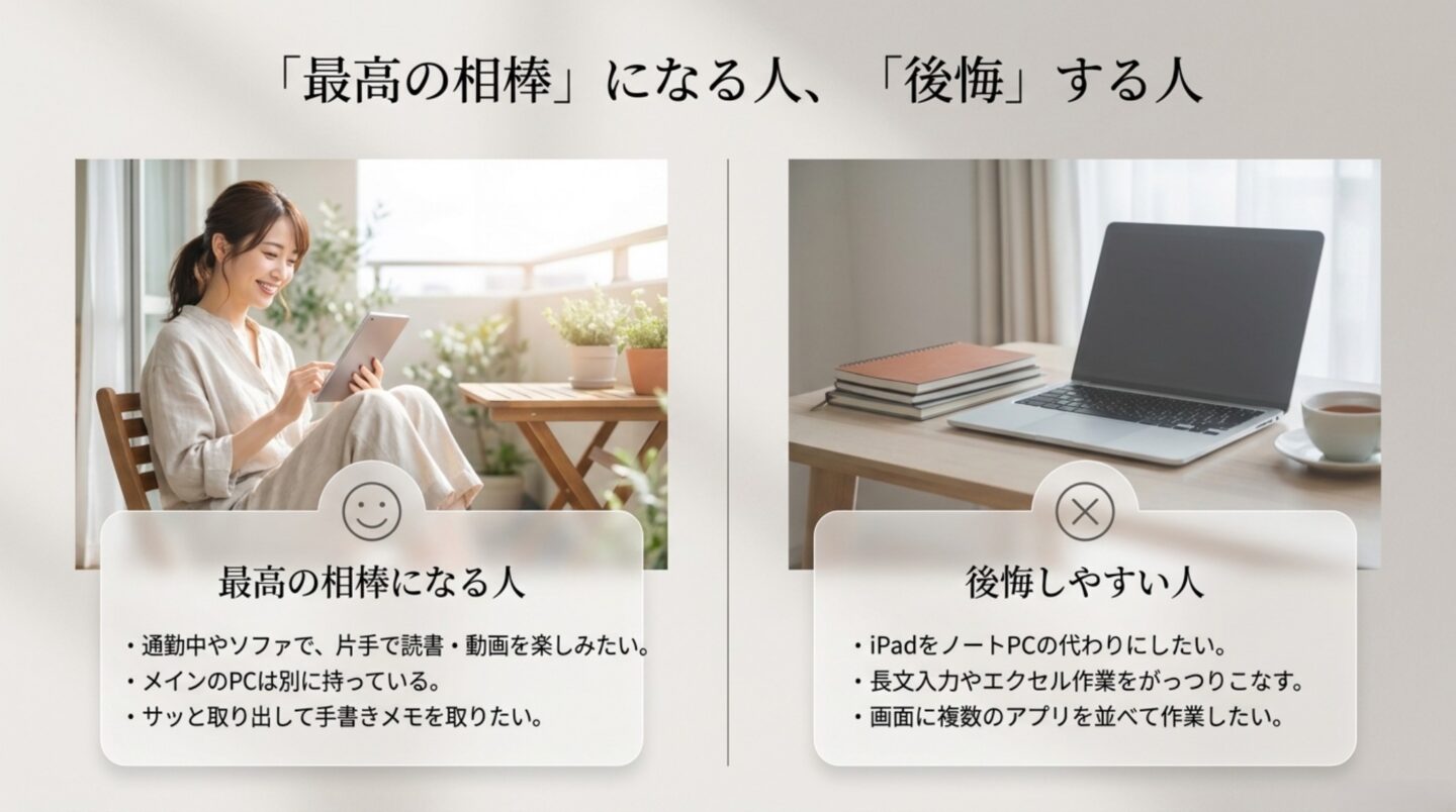 iPad miniが最高の相棒になる人と購入後に後悔しやすい人を比較