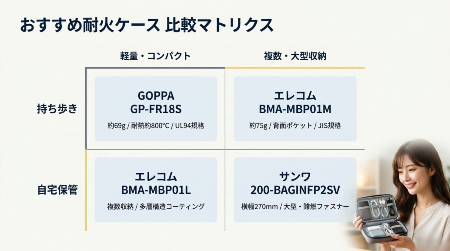 GOPPA・エレコム・サンワサプライの耐火・難燃ケースを持ち歩きと自宅保管で比較したスライド
