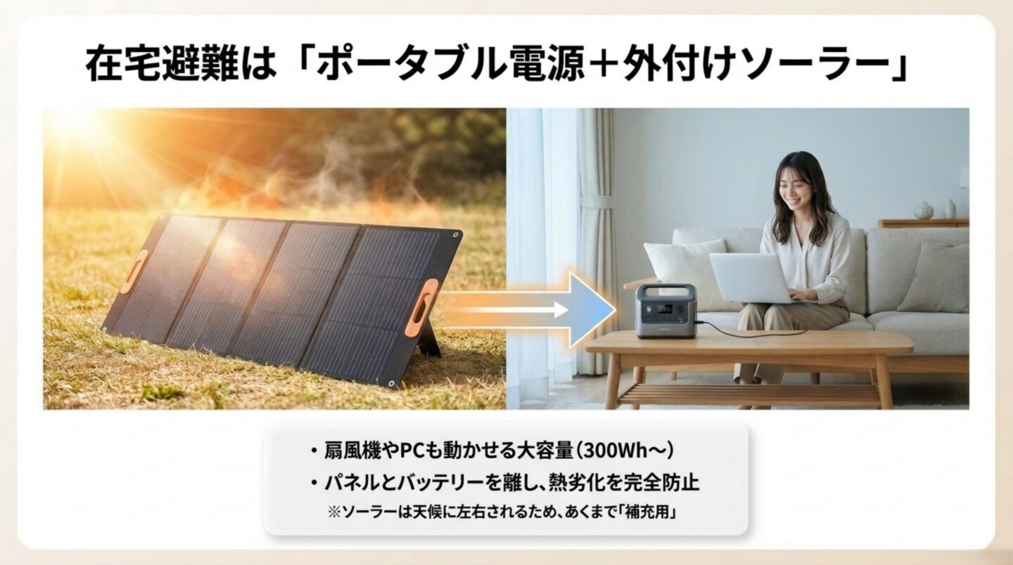 在宅避難はポータブル電源と外付けソーラーパネル 在宅避難でポータブル電源と外付けソーラーパネルを組み合わせる方法