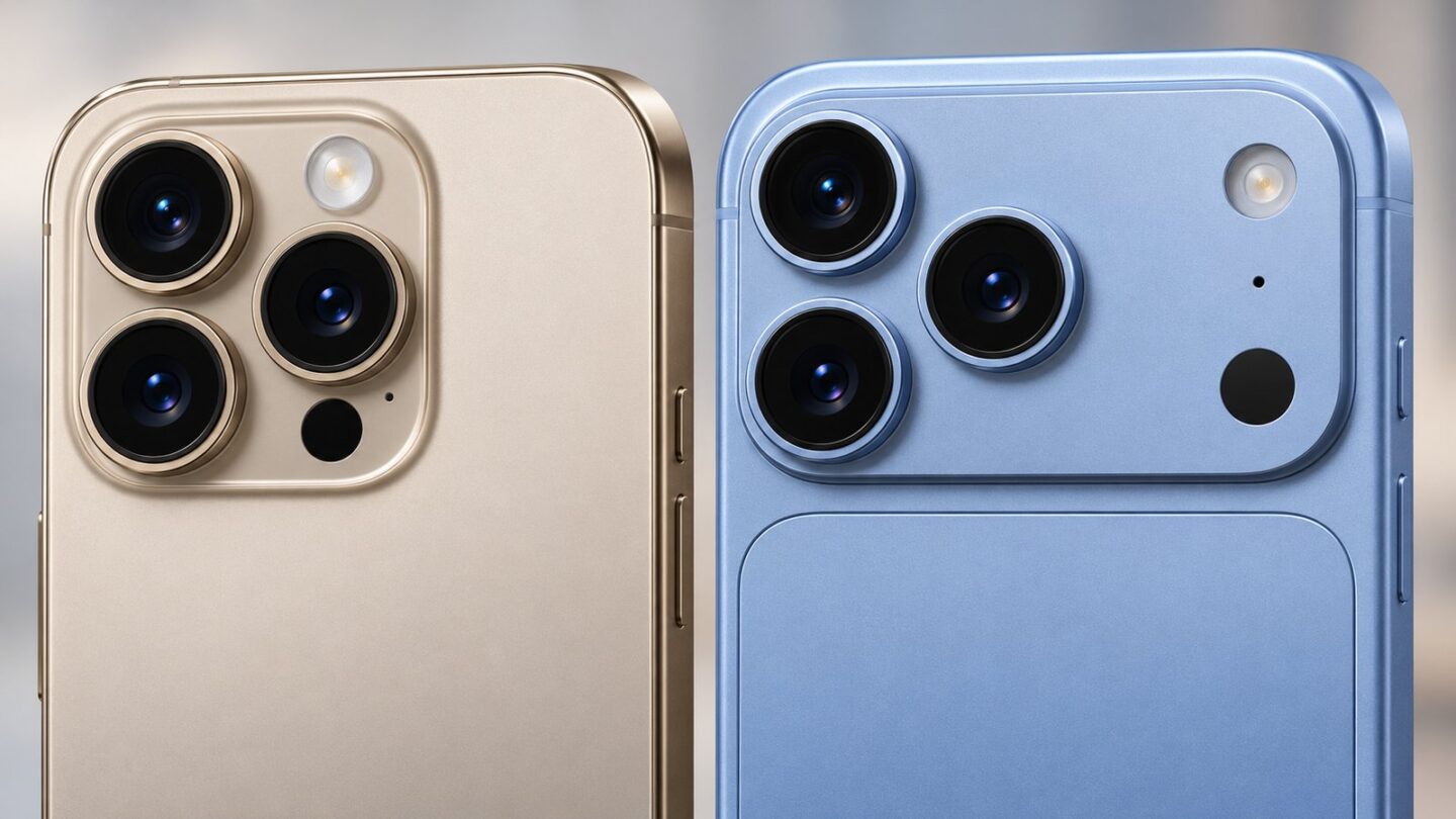 iPhone 16 ProとiPhone 18 Proのカメラ部を大きく並べた比較イメージ