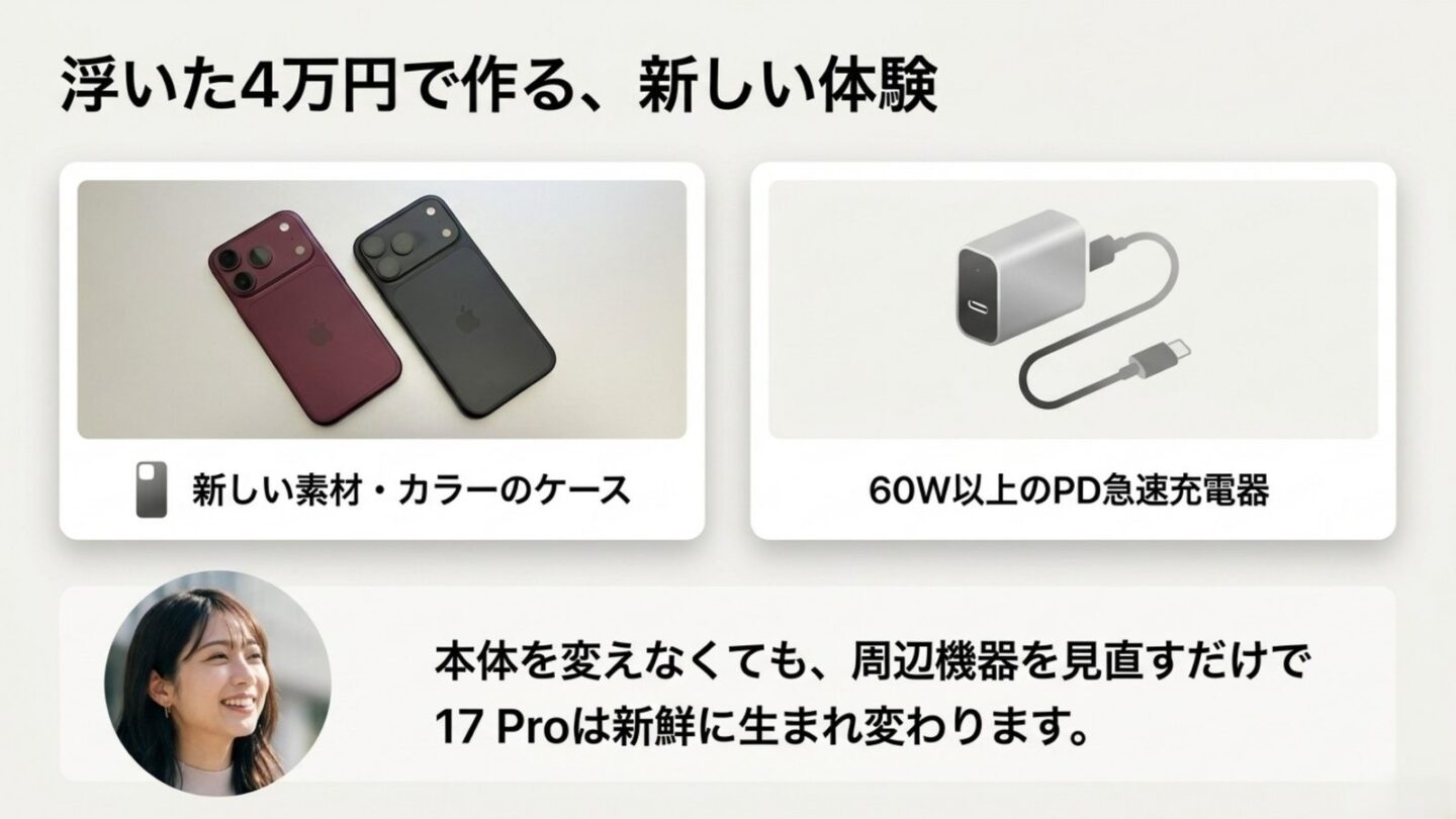 iPhone 17 Proのケースと60W以上のPD急速充電器で使用環境を見直す提案