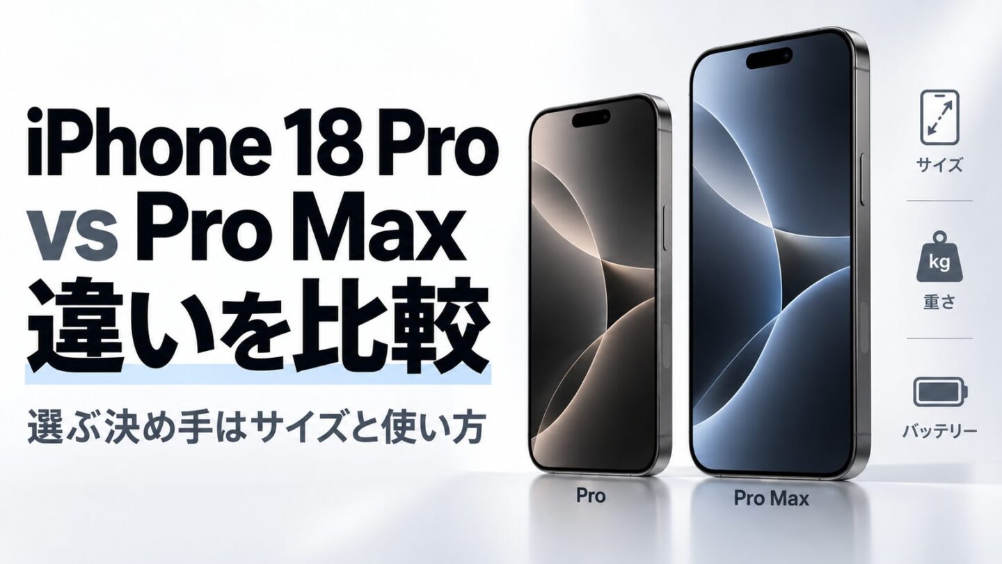 iPhone 18 ProとPro Maxの違いをサイズ・重さ・バッテリーで比較したアイキャッチ画像