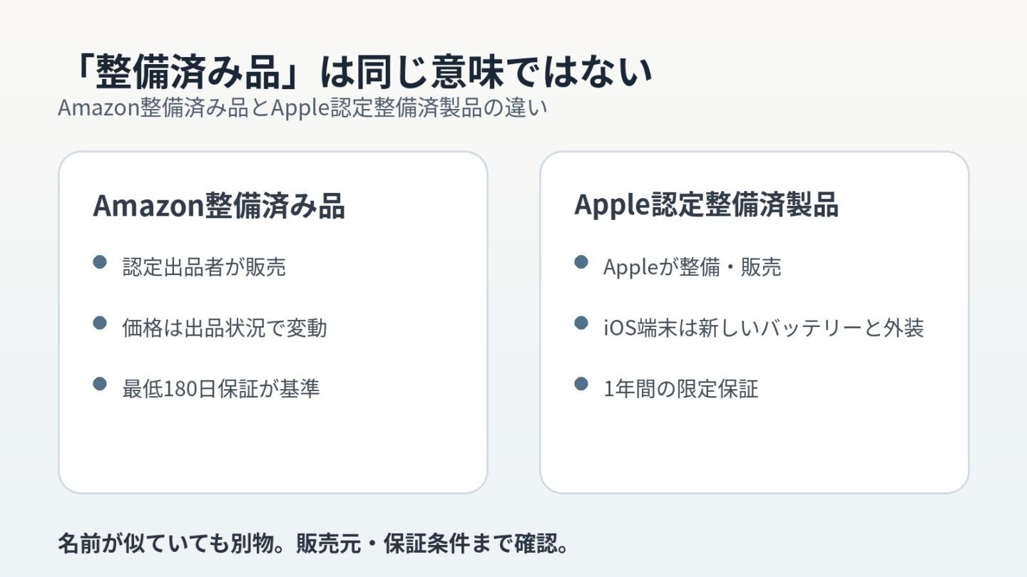 Amazon整備済み品とApple認定整備済製品の販売元や保証の違い