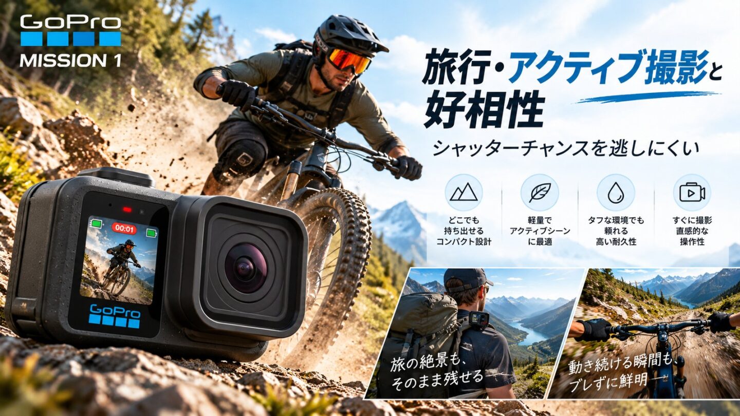 山岳でマウンテンバイクを撮影するGoPro MISSION 1のアクション撮影イメージ