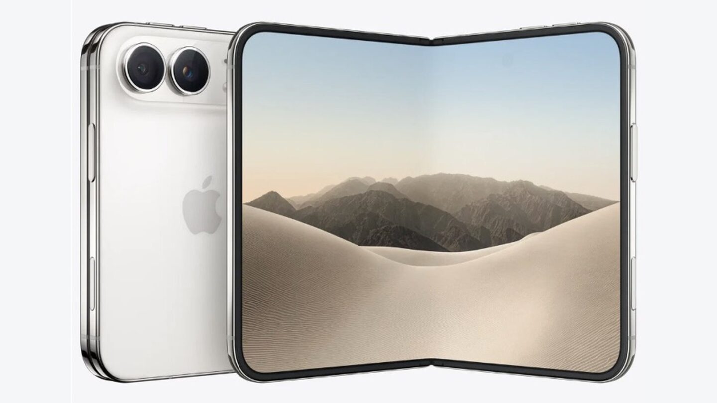 スターホワイトのiPhone Duoの背面デュアルカメラと開いた画面の製品参考画像