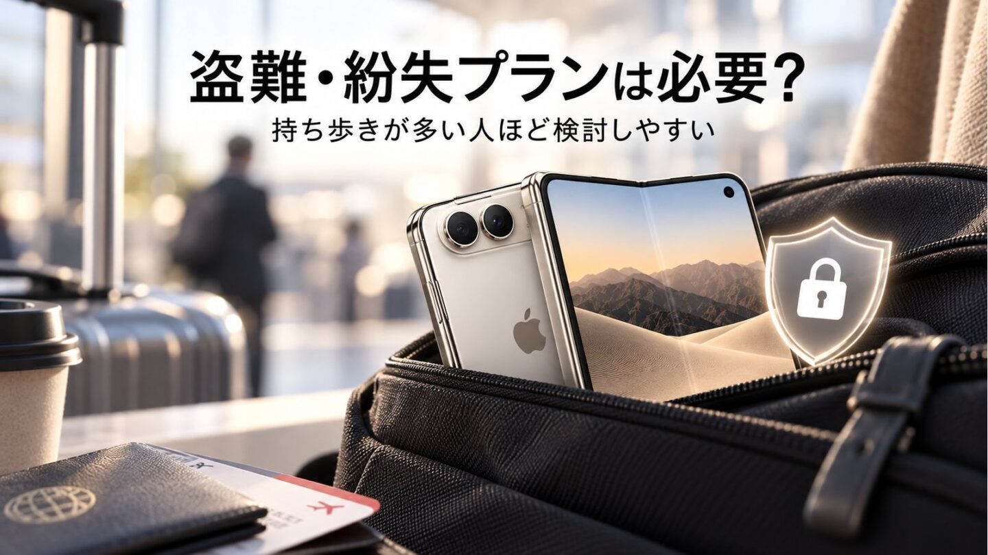 旅行バッグのそばにiPhone Duoを入れた盗難・紛失への備えのイメージ