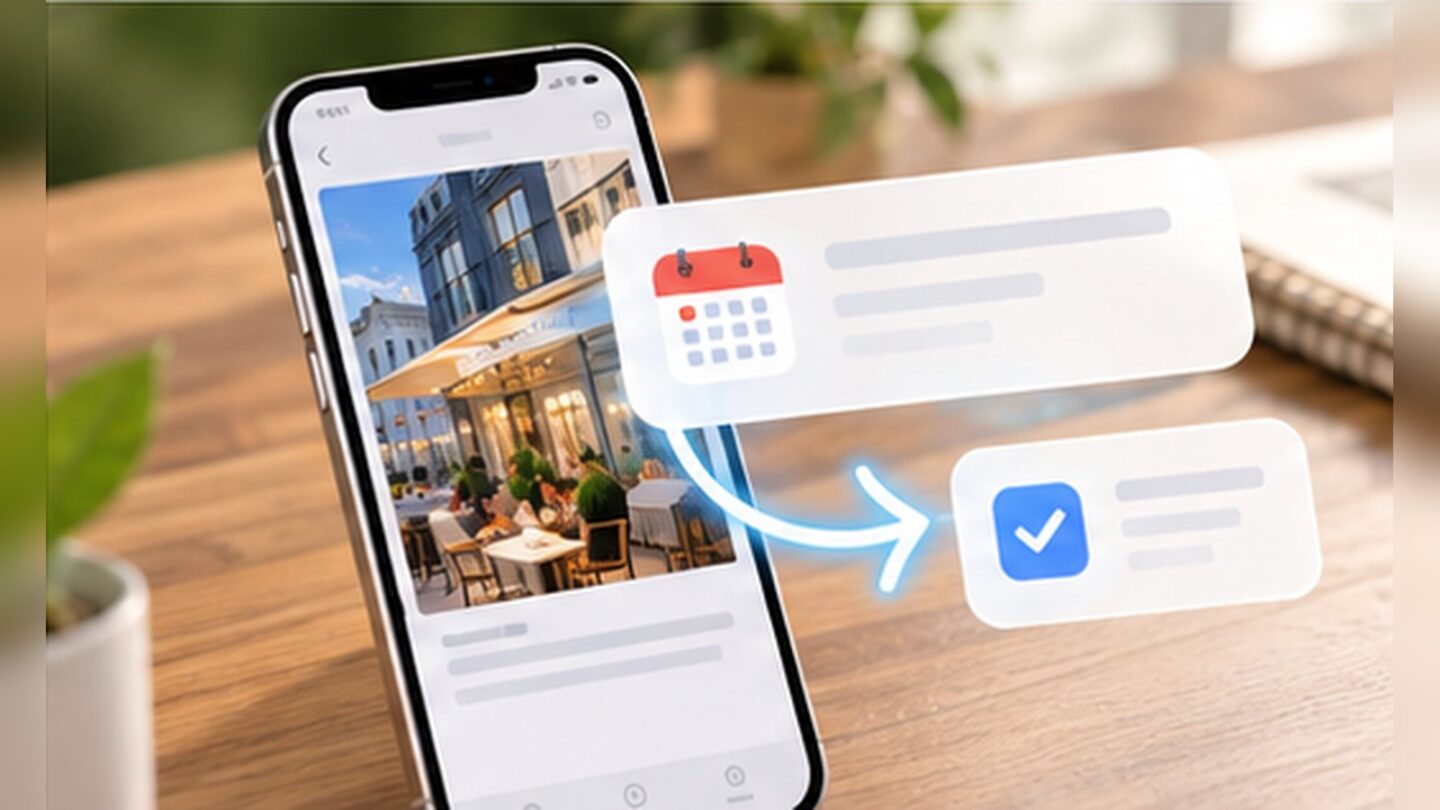 iPhoneに表示した店舗情報から予定やタスクへつなげるSiri AIのオンスクリーン認識イメージ